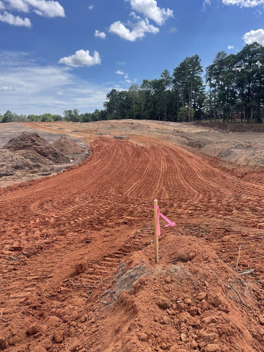 A pad graded and staked